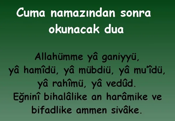 Cuma Günü Okunan Dua Arapça Okunuşu ve Türkçe Anlamı